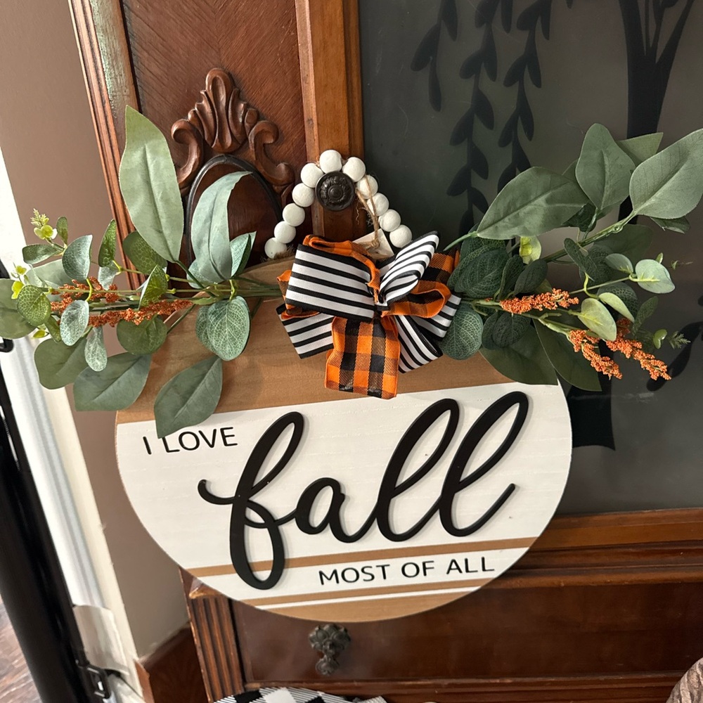 Fall Themed Hanging Sign with Greenery and Bow